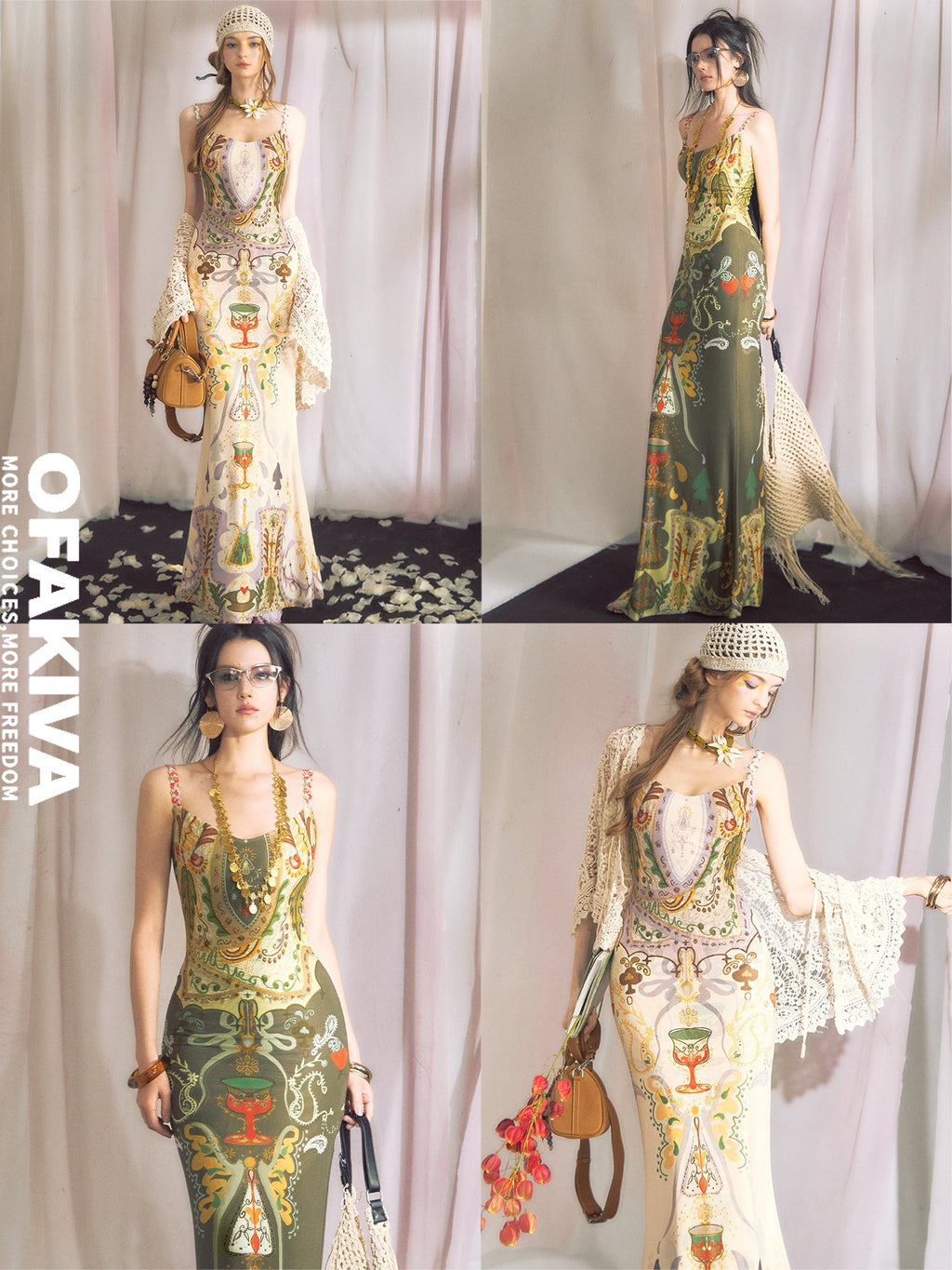 OfAkiva Vintage High Waist Sleeveless Printed Mermaid Women Vacation Maxi Dresses