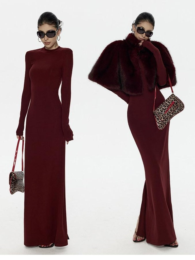ZERO Soft Stretch Viscose T Shirt Long Sleeve Casual Deep Red Maxi Dresses