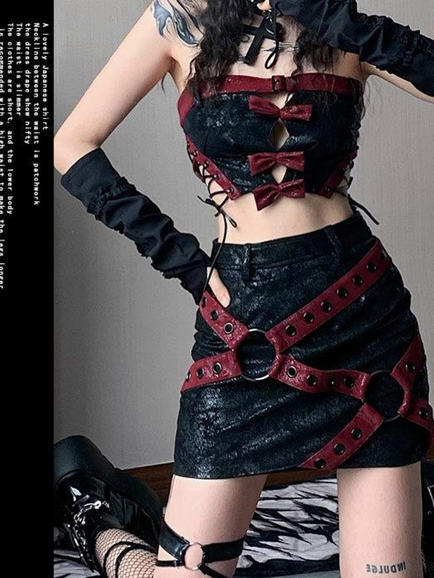 WSW Original Cropped Strapless Polyester Red Black Women Tube Tops / Bandeaus
