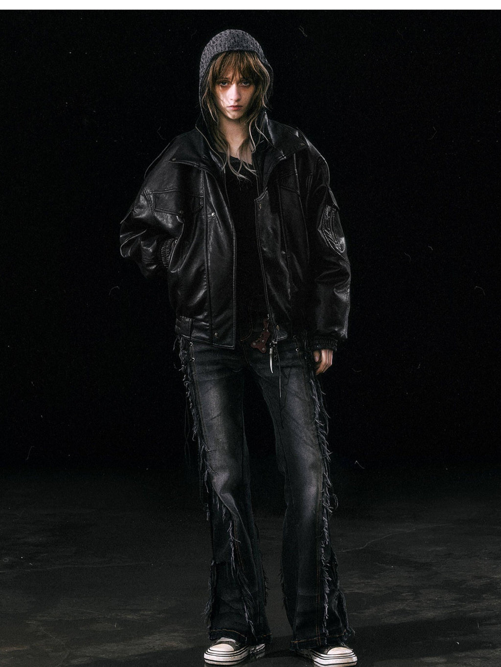 Cest Nous Thick Pu Leather Loose Fit Streetwear Long Sleeve Youth Black Bomberjackets