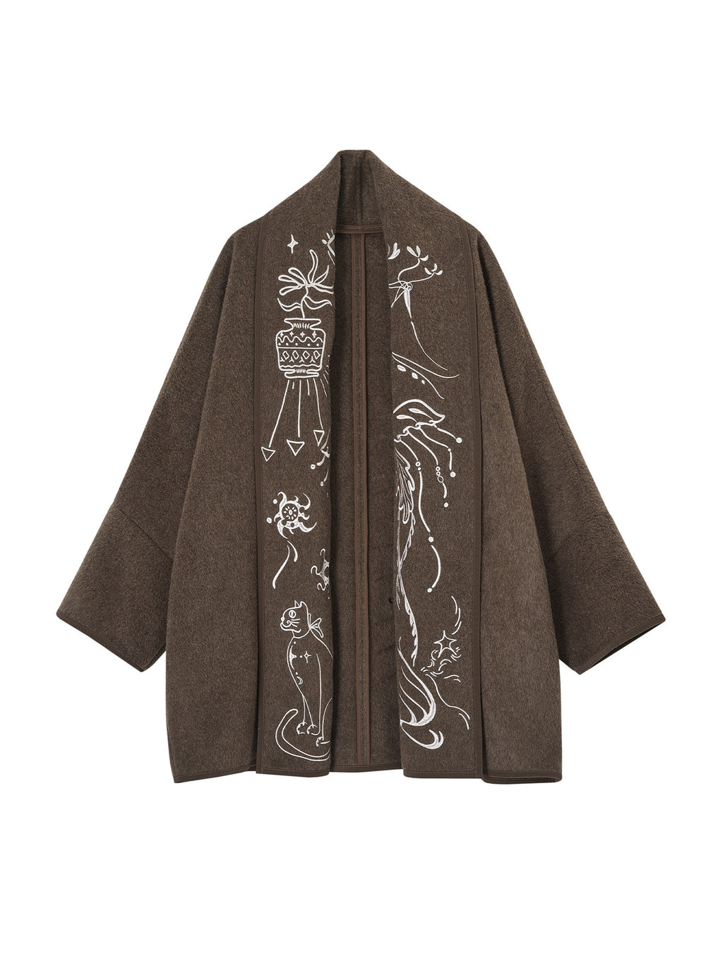 OfAkiva_Embroidered_Double_Faced_Wool_Elegant_Loose_Fit_Women_Brown_Short_Coat_MISSTT