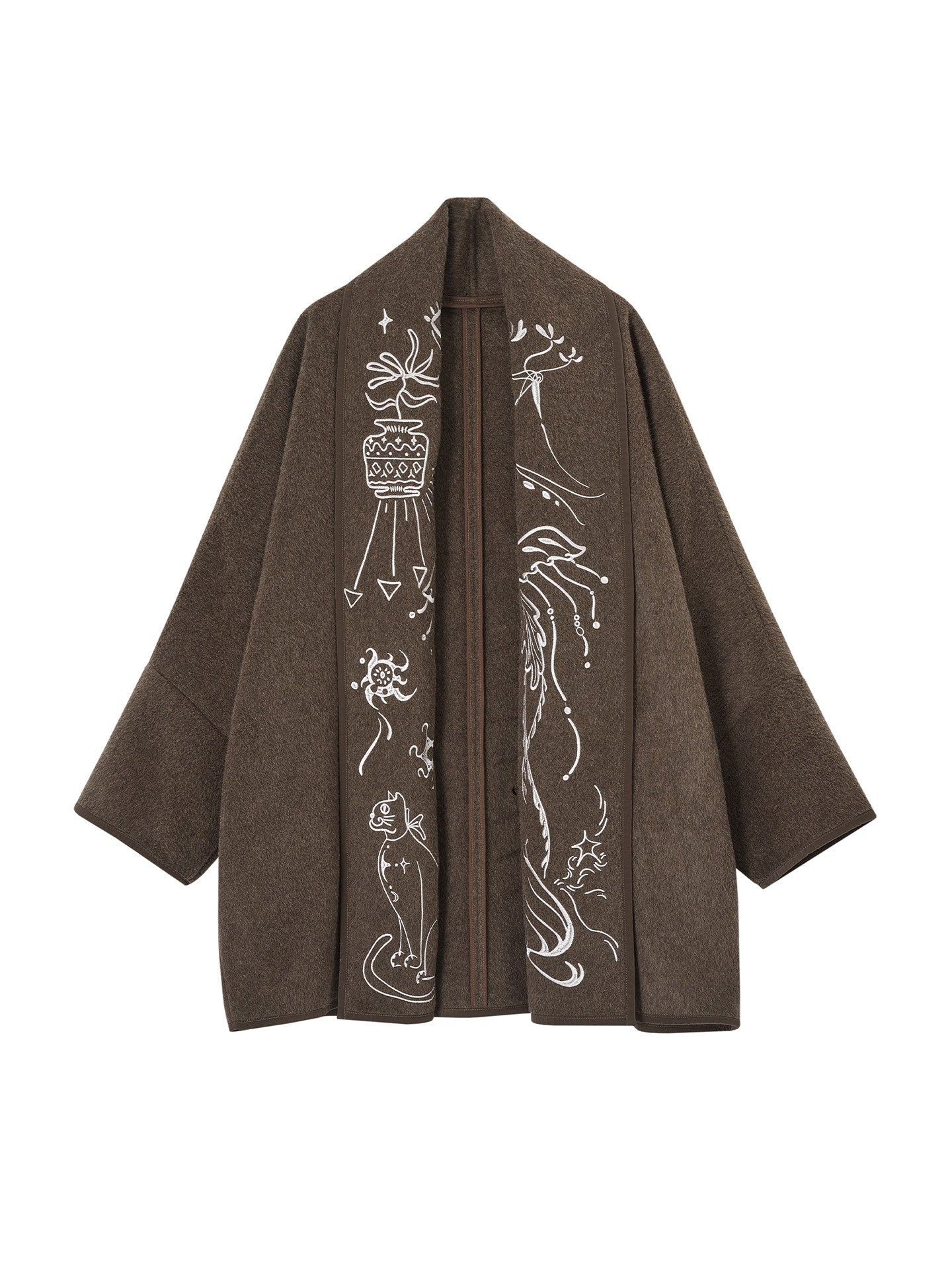 OfAkiva_Embroidered_Double_Faced_Wool_Elegant_Loose_Fit_Women_Brown_Short_Coat_MISSTT