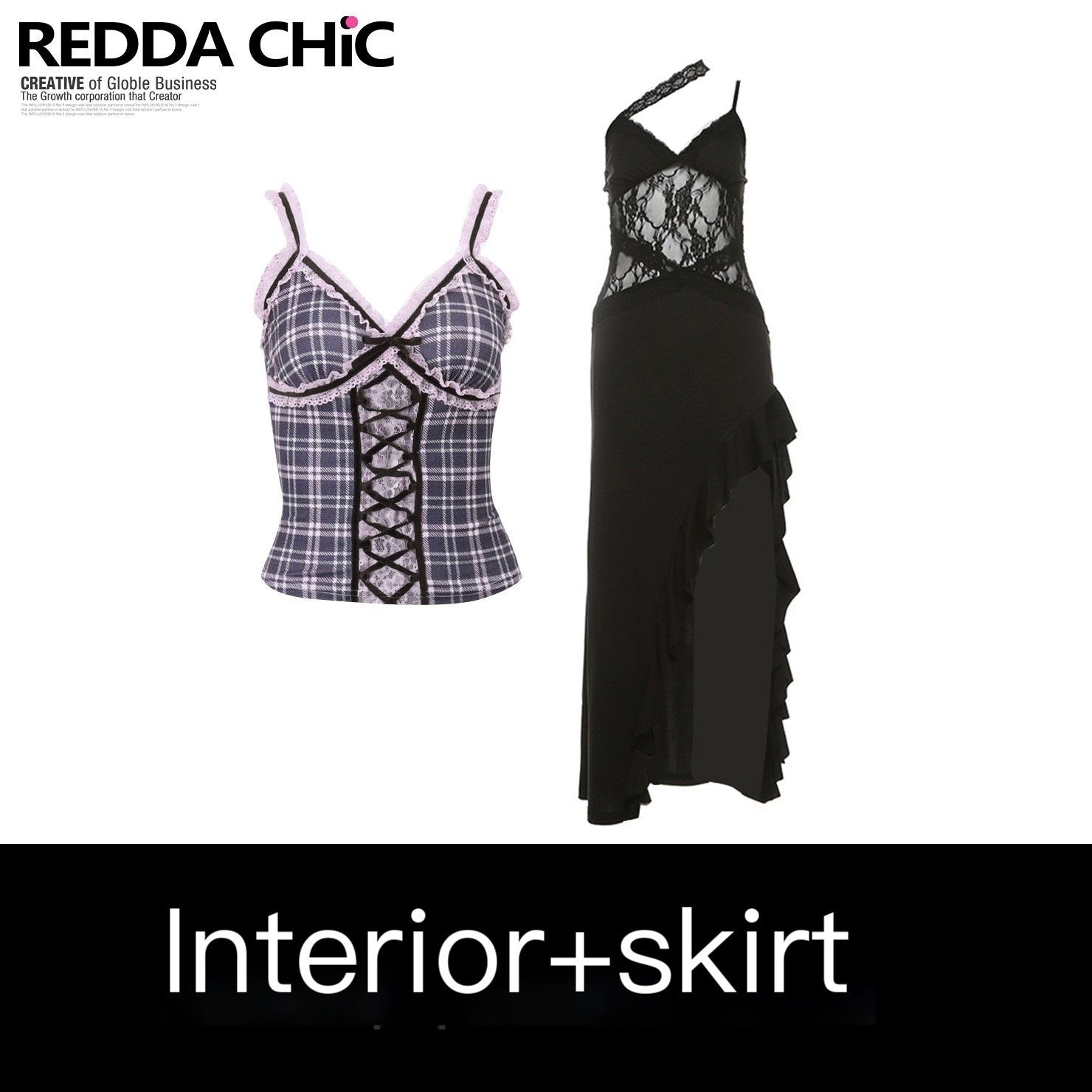 REDDACHIC_Black_Pink_Lace_Panel_Asymmetrical_Cinched_Waist_Women'S_Slip_Maxi_Dresses_MISSTT