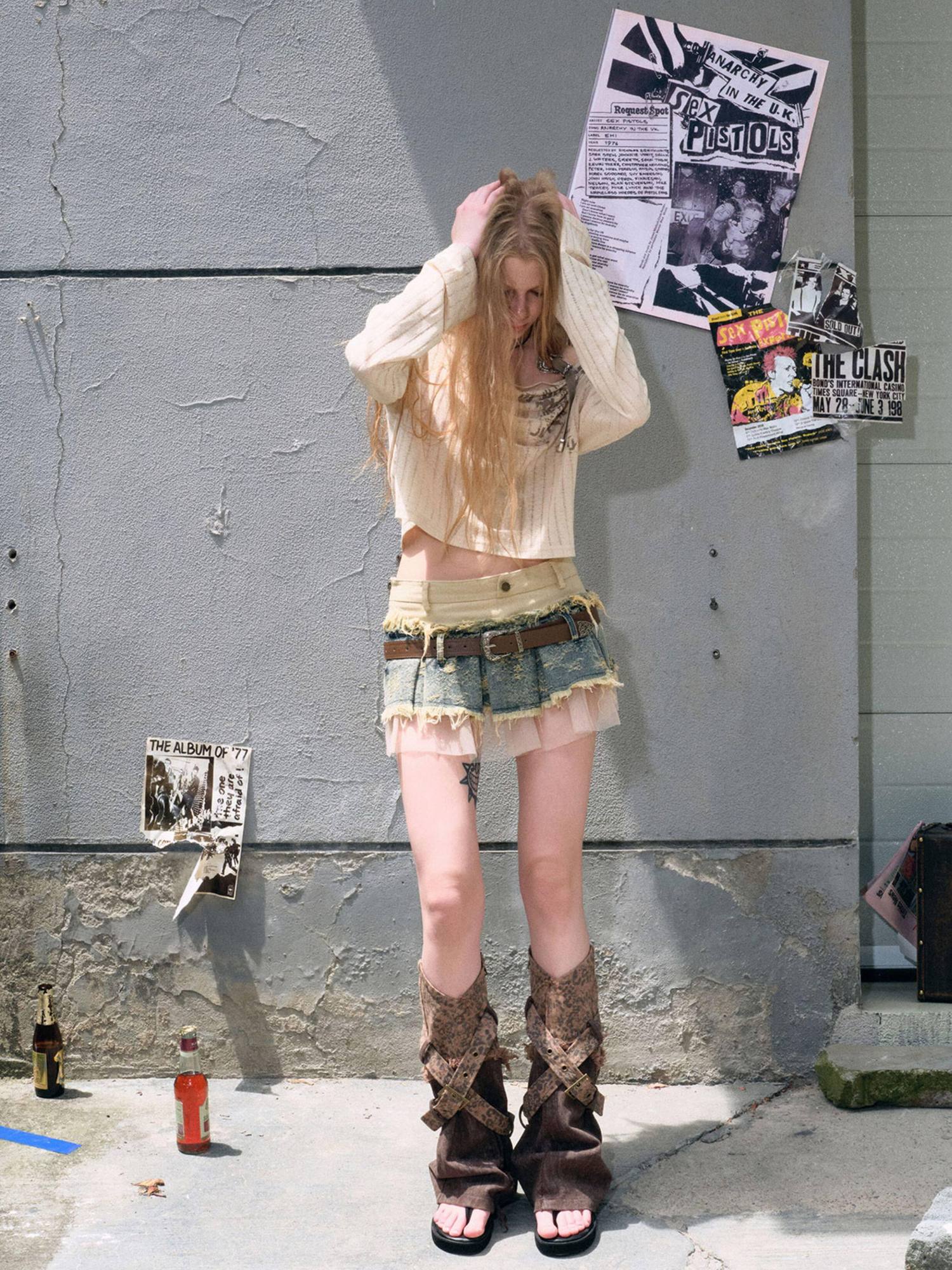 Cest Nous High Waist Ruched Pleated Spliced Cotton Blend Punk Womens Casual Miniskirts