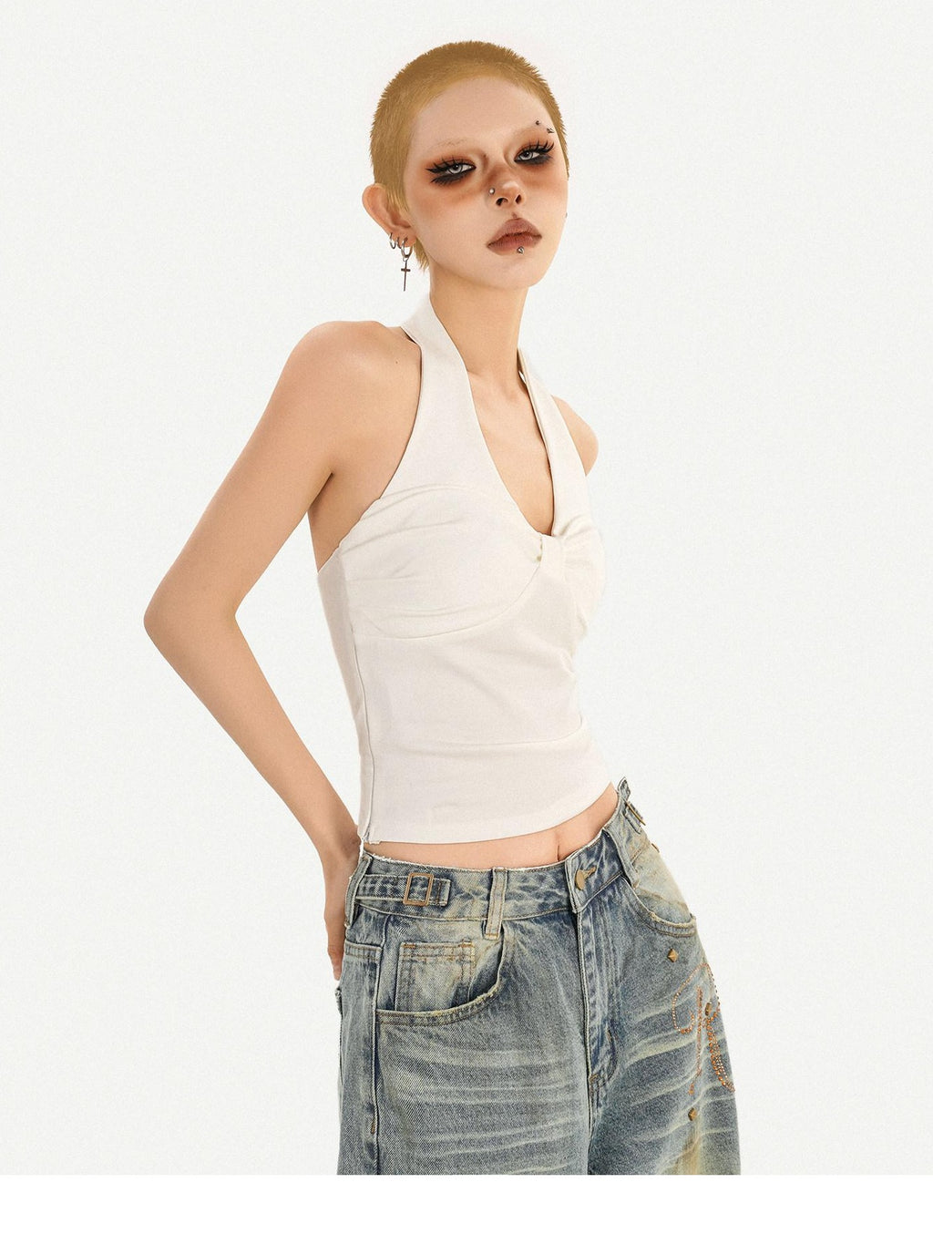 Nico Molly Sexy Slim Fit Halter V-neck Women Pullover Cropped Solid No Padding Camisoles