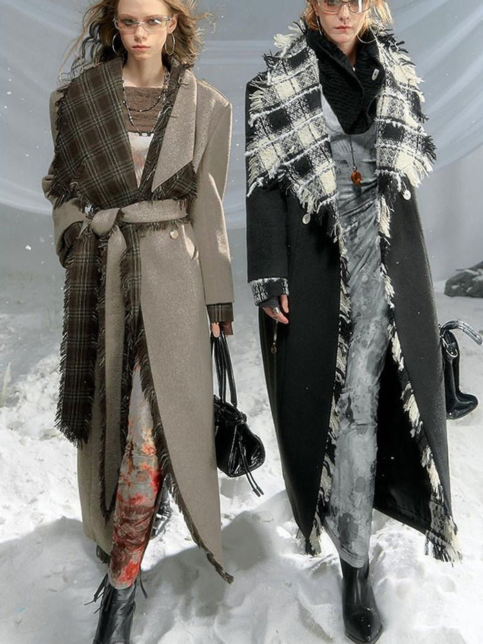 OfAkiva Warm Woolen Thick Hooded Slim Fit Checked Lapel Commuter Women Long Coats