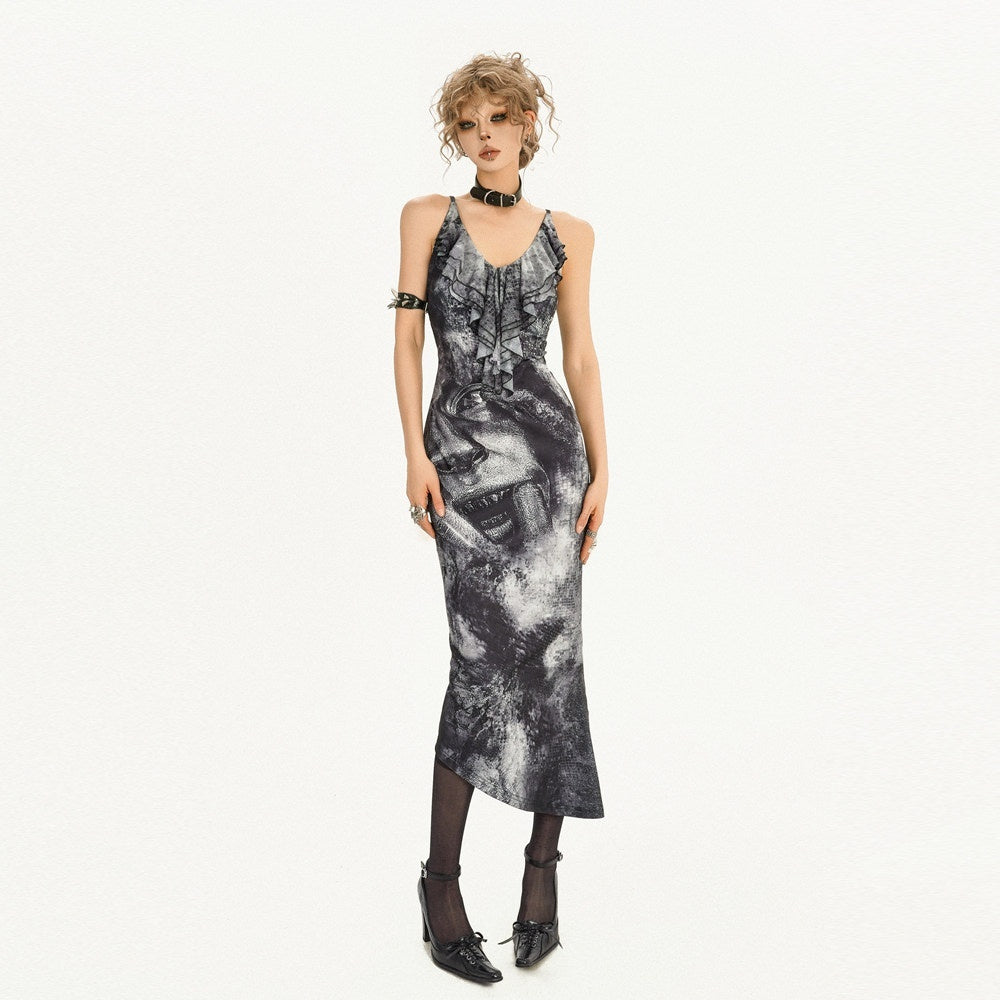 Nico_Molly_Flattering_Chic_High_Waist_V-neck_Spaghetti_Strap_Office_Ink_Print_Midi_Dresses_MISSTT