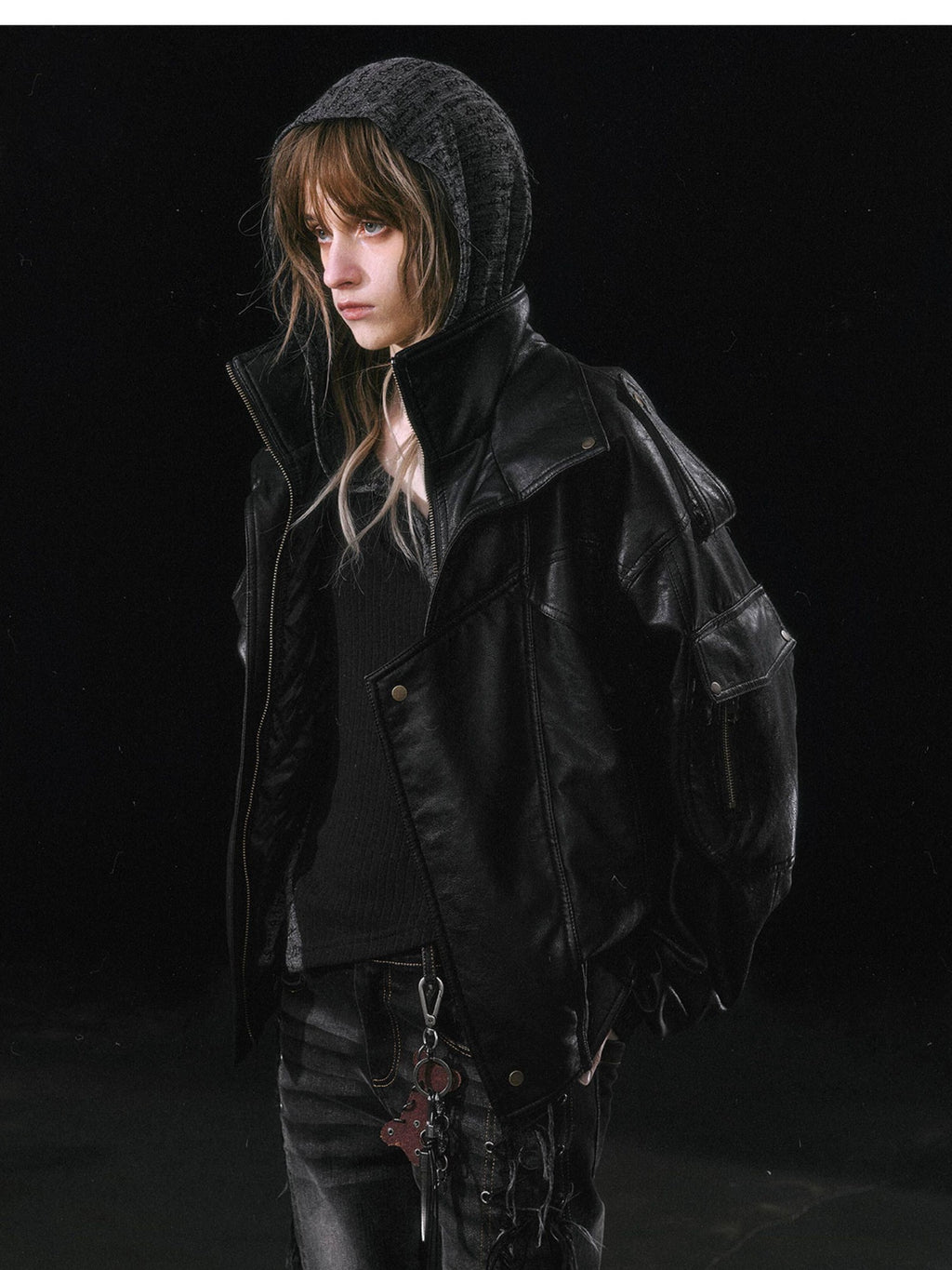 Cest Nous Thick Pu Leather Loose Fit Streetwear Long Sleeve Youth Black Bomberjackets