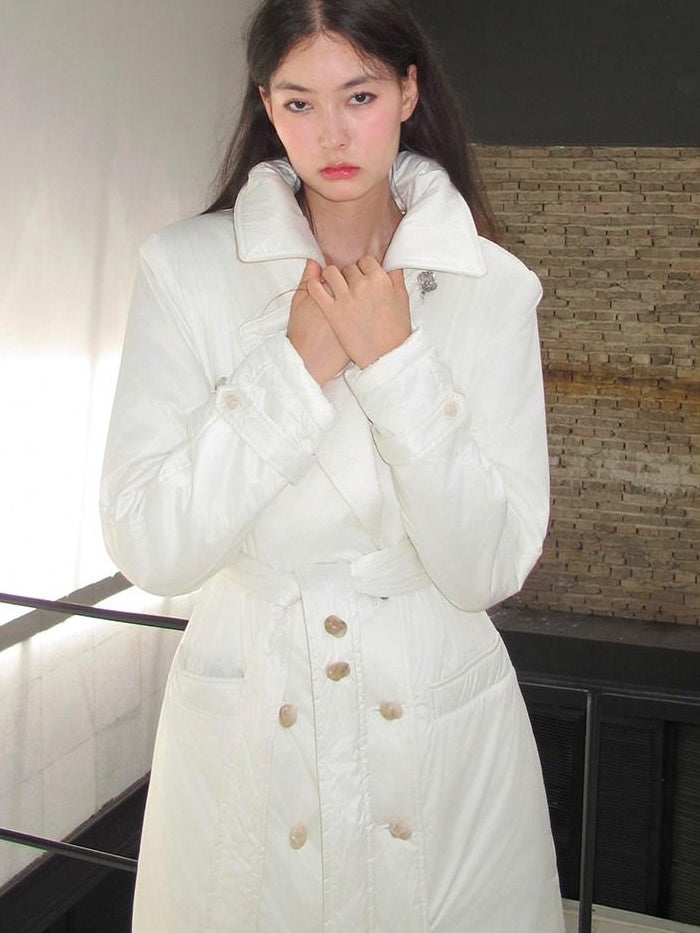 OfAkiva 95 Percent White Duck Down Warm Elegant Mid Length Removable Hood Down Jackets