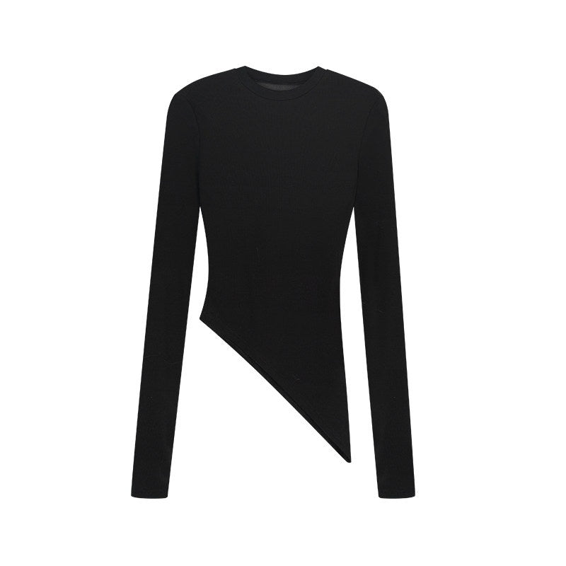 ZERO_Rhinestone_Mesh_Lyocell_Slim_Cropped_Women_Black_Long_Sleeve_T-Shirts_MISSTT