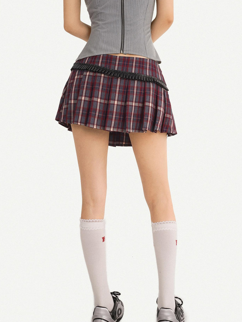 Nico Molly Lined Burgundy Pleated Low Waist Slim Fit Women Schoolgirl Chic Mini Skirts