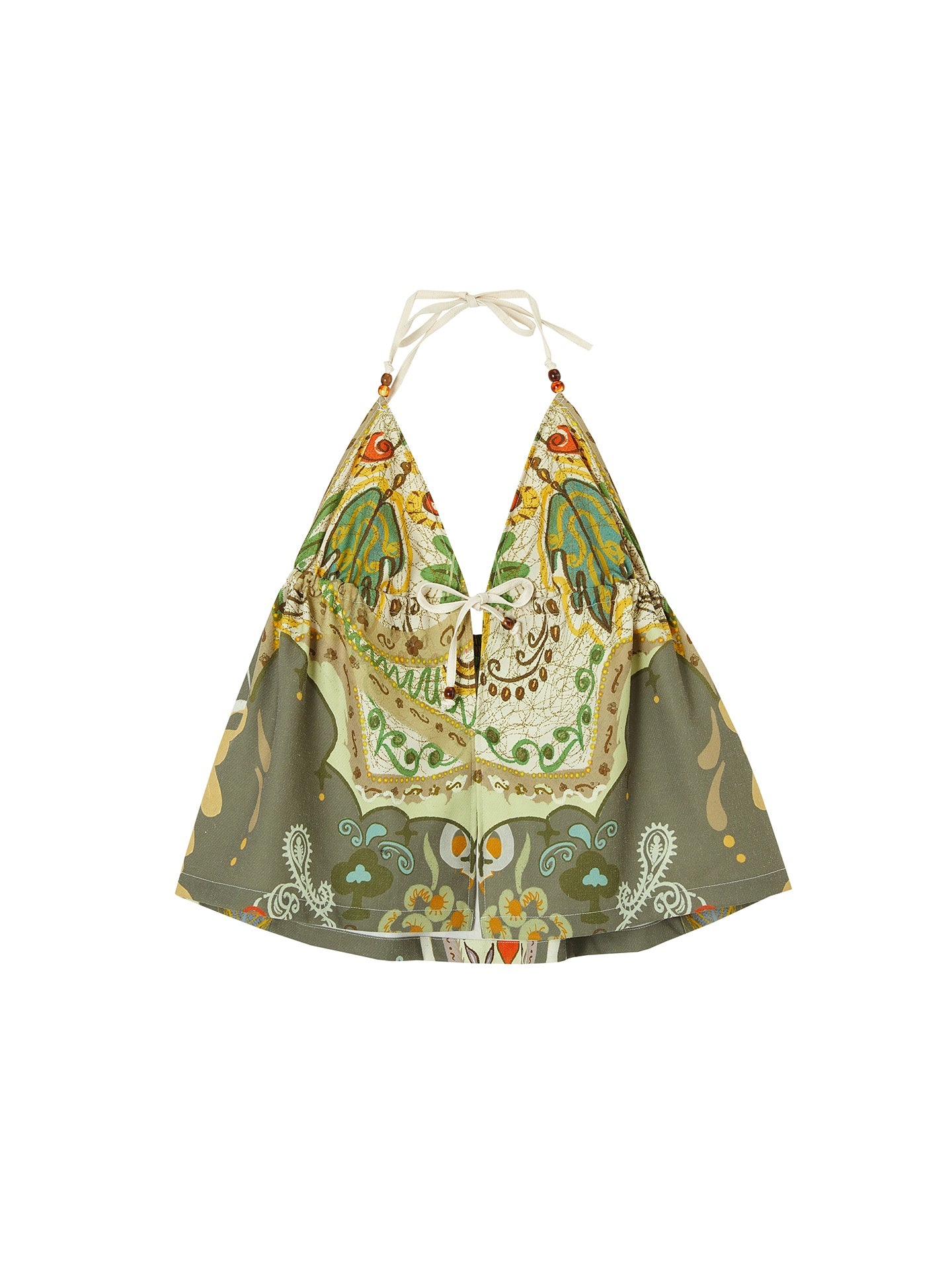 OfAkiva_Floral_Print_Slim_V-neck_Tie_Front_Short_Women_Green_Beige_Halter_Crop_Tops_MISSTT