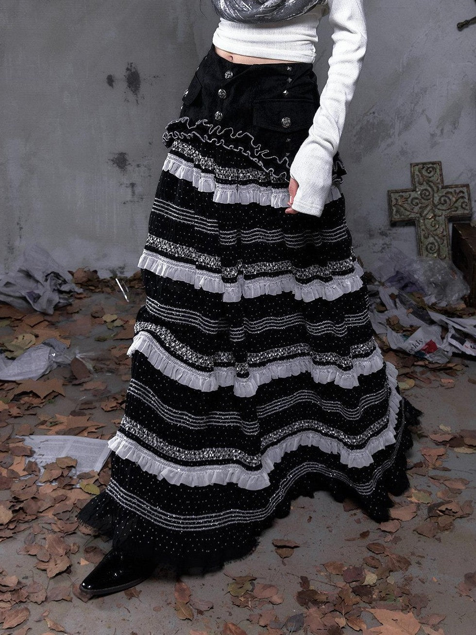 NO ROMANCE Polka Dot Lace Panel Ruched A Line Women'S Pu Polyester Viscose Maxi Dresses