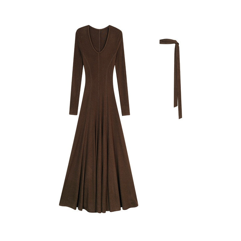 ZERO_High_Stretch_Viscose_Casual_Flared_Long_Sleeve_V-neck_Women_Maxi_Dresses_MISSTT