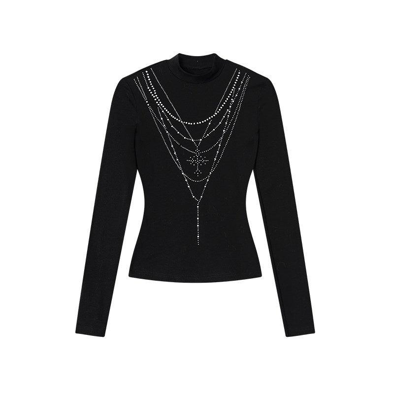 ZERO_Rhinestone_Street_Slim_High_Neck_Lyocell_Knit_Women_Long_Sleeve_Crop_Tops_MISSTT