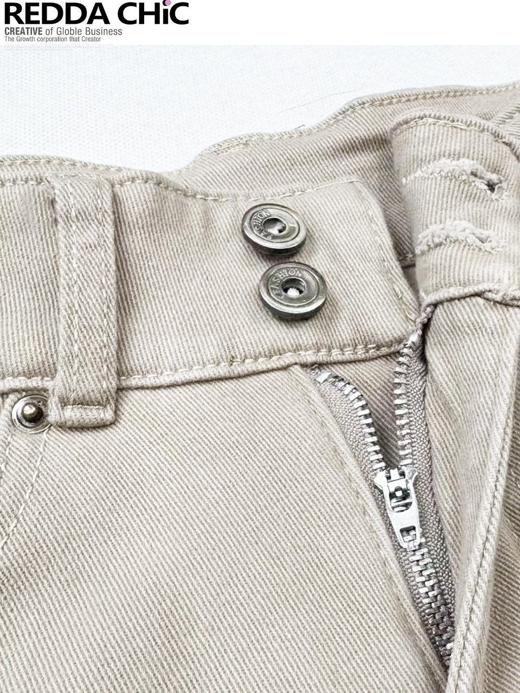 REDDACHIC Vintage Khaki Fleece Lined High Waist Slim Women'S Cotton Stretch Denim Shorts