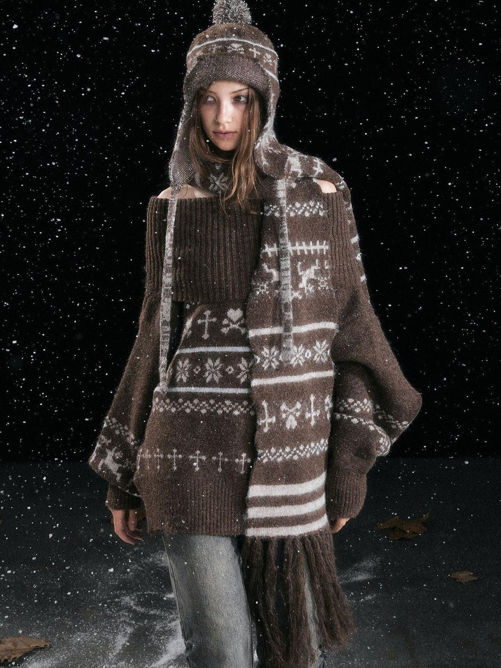 Cest Nous Cozy Thermal Commuter Loose Hooded Women Wool Blend Sweaters