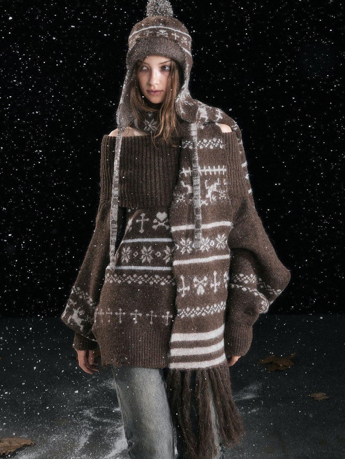 Cest Nous Cozy Thermal Commuter Loose Hooded Women Wool Blend Sweaters