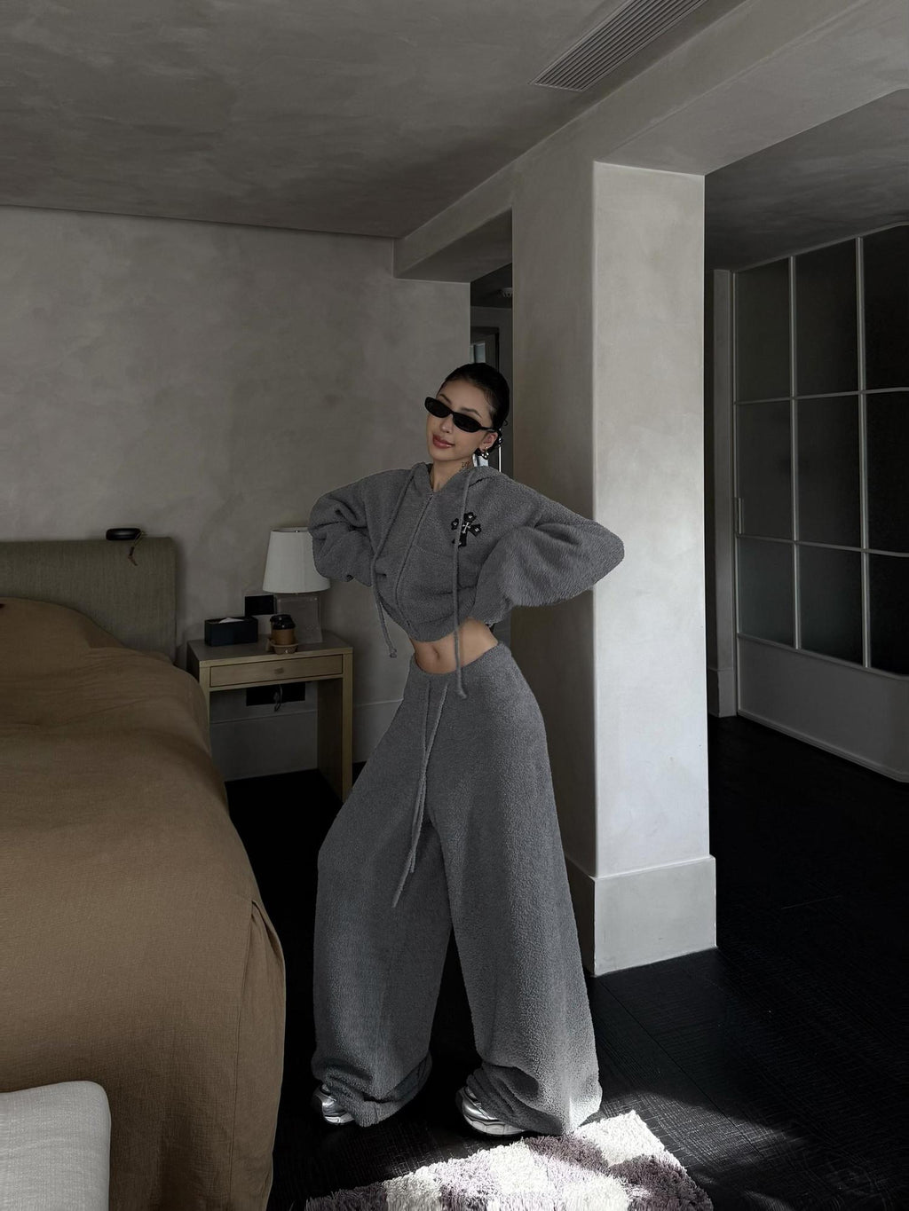ZERO High Stretch Polyester Relaxed Long Sleeve Women Cozy Lounge Top & Pants Sets