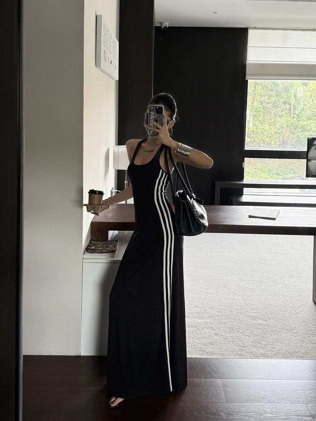 ZERO Soft Viscose A Line Sleeveless U Neck Slim Fit Casual Black Maxi Dresses