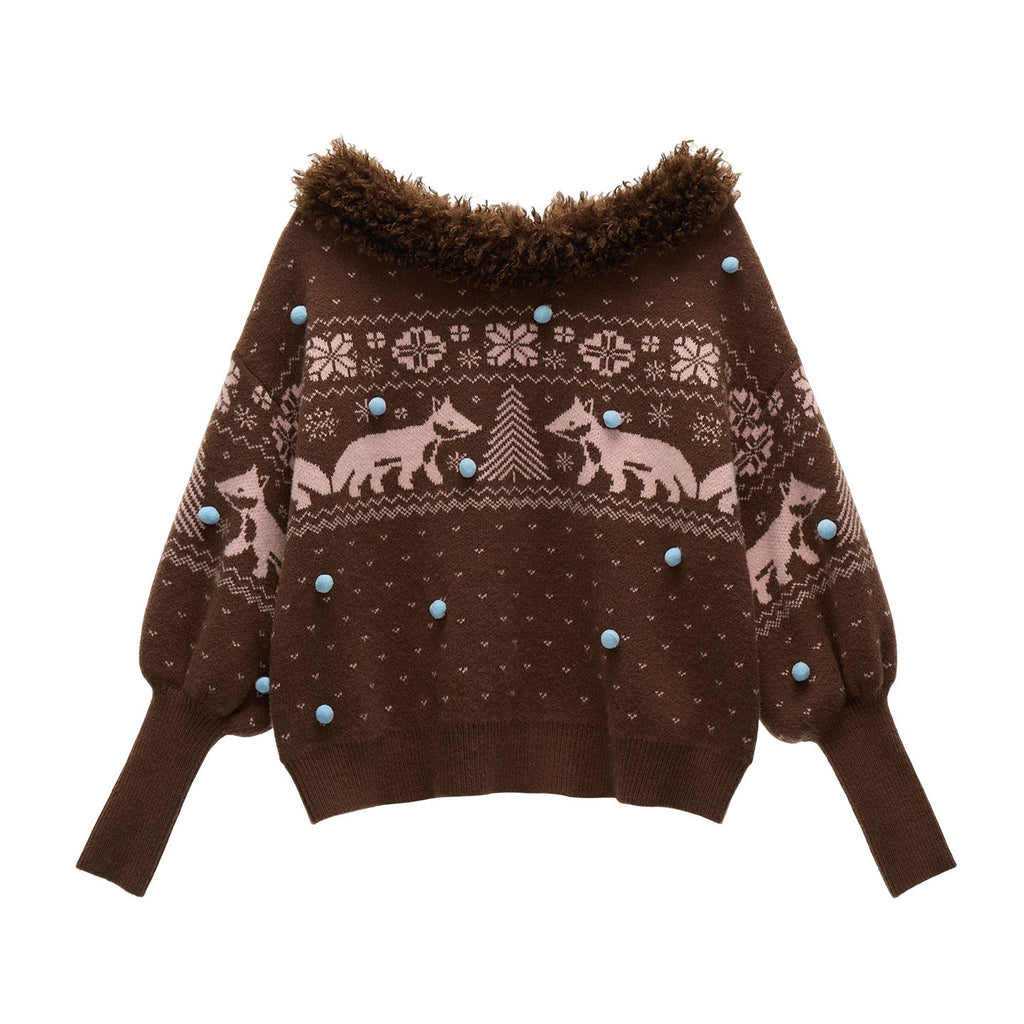 MAMC_Cute_Animal_V-neck_Loose_Fit_Commuter_Pullover_For_Women_Knitwear_Sweaters_MISSTT