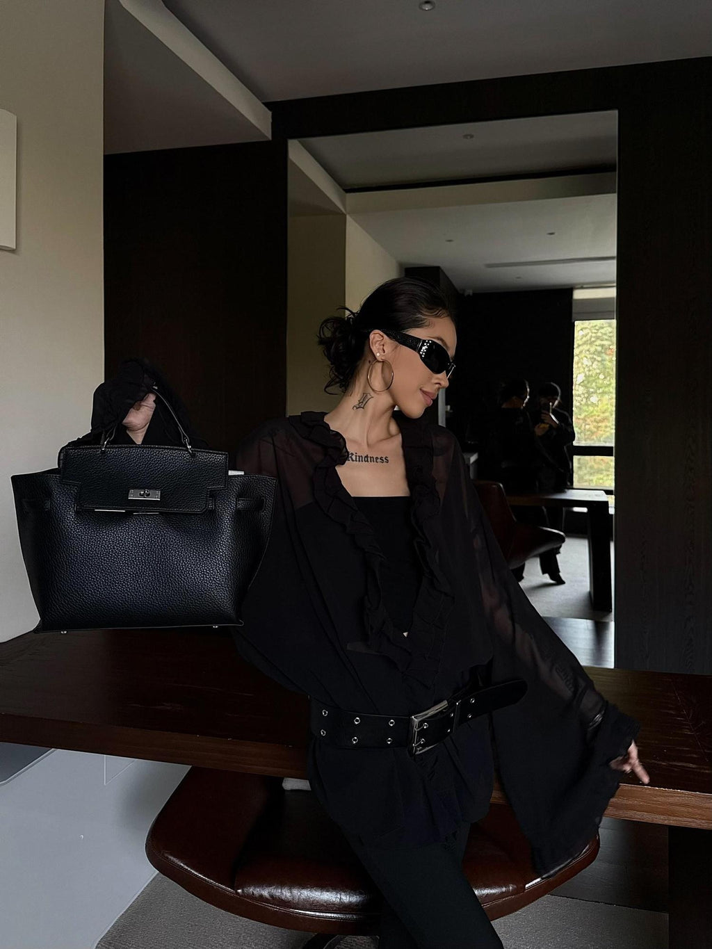ZERO Ruffle Sleeve Street Style Loose Fit Casual Women Black Polyester Blouses