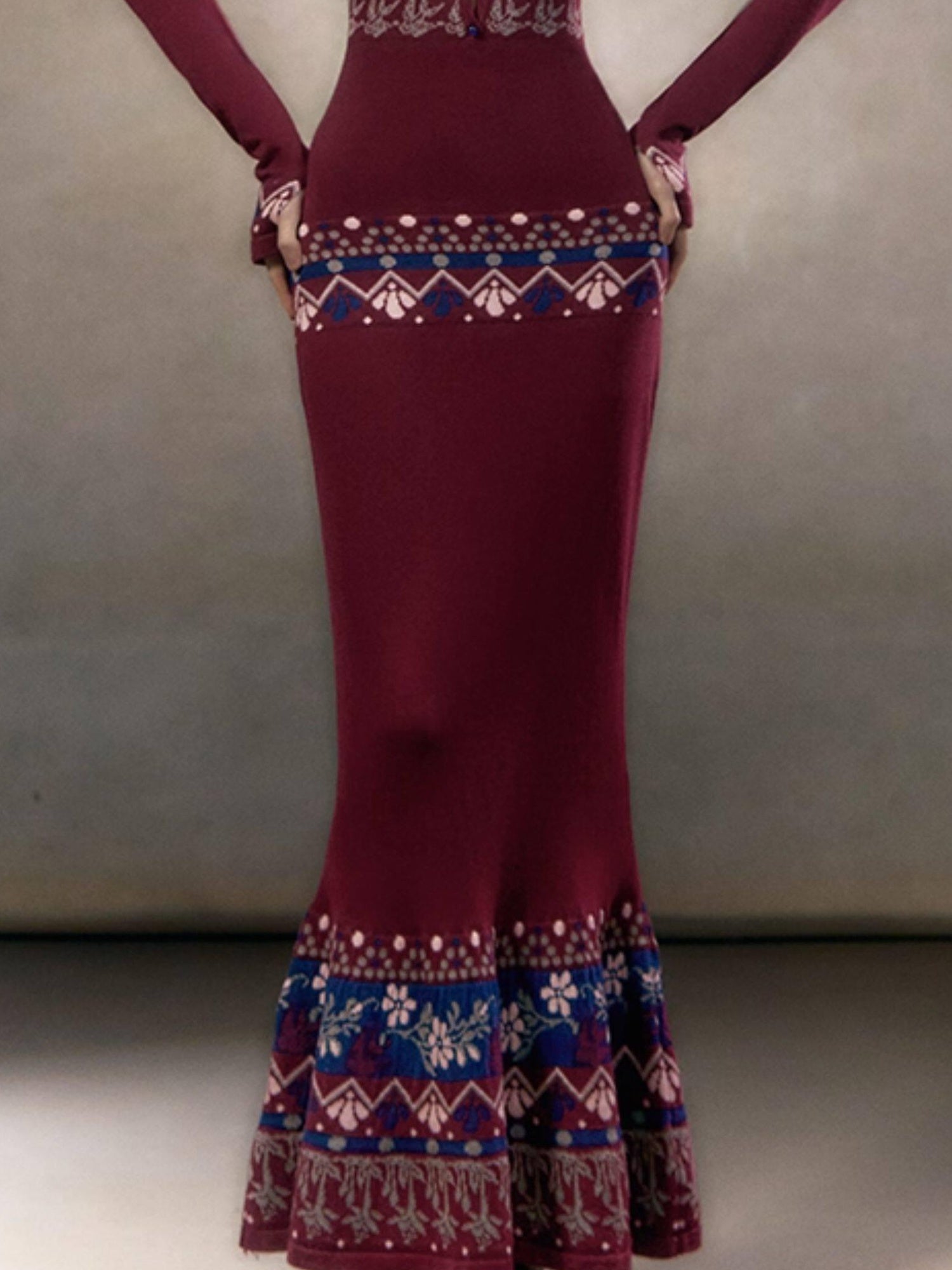 OfAkiva Elegant High Waist Knit Two Piece Mermaid Slim Long Sleeve Women Maxi Dresses