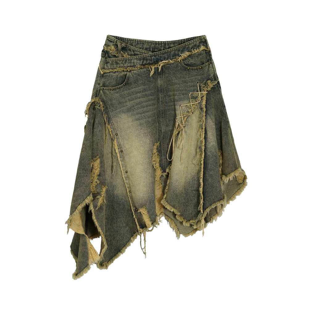 Cest_Nous_Distressed_Cotton_Blend_Irregular_Mid_Waist_A_Line_Street_Punk_Casual_Mididresses_MISSTT