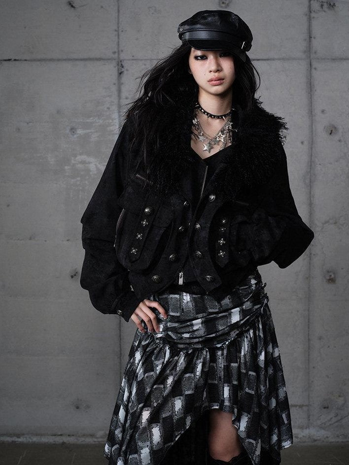 NO ROMANCE Dark Punk Court Knight Heavywork Functional Layered Women'S Suede Utility Jackets