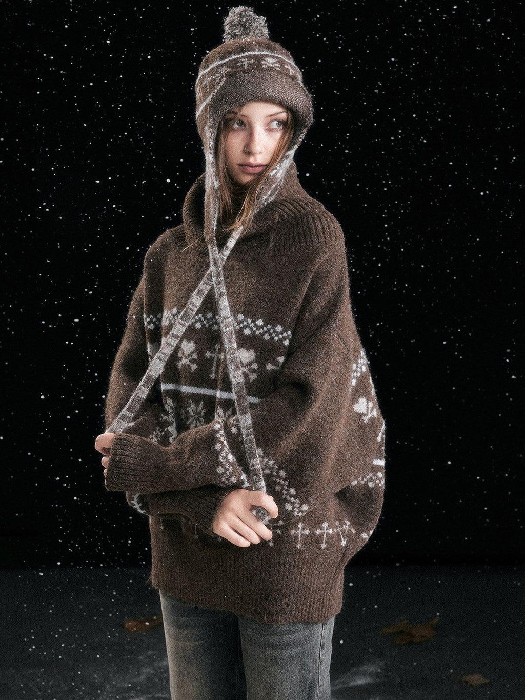 Cest Nous Cozy Thermal Commuter Loose Hooded Women Wool Blend Sweaters
