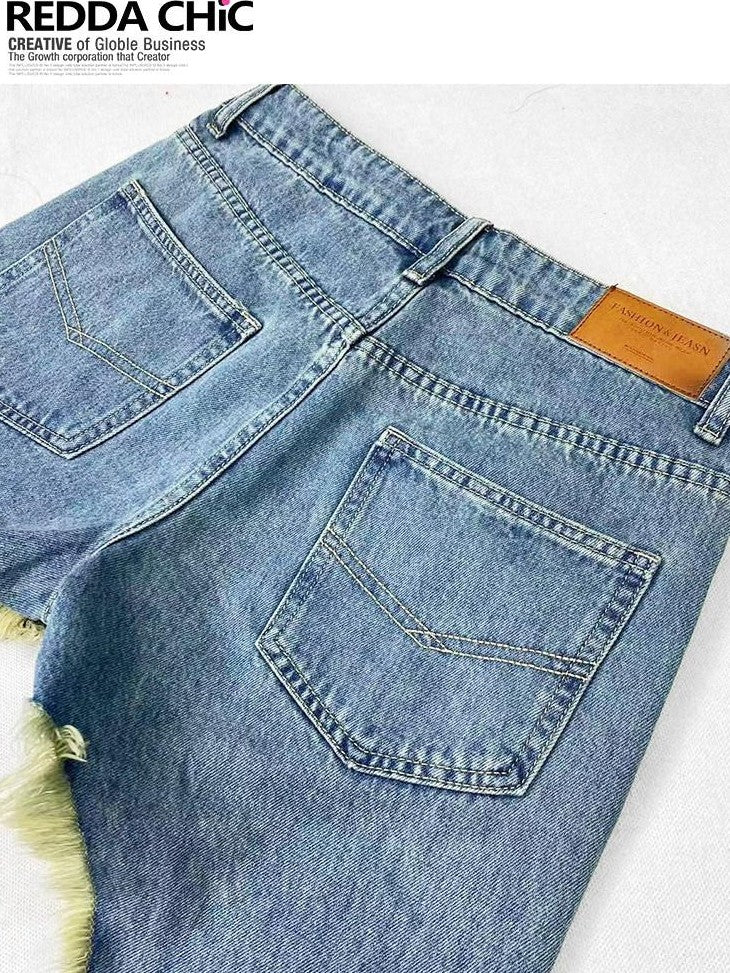 REDDACHIC American Vintage Irregular Zip Fly Low Rise Layered Y2K Women'S Denim Shorts