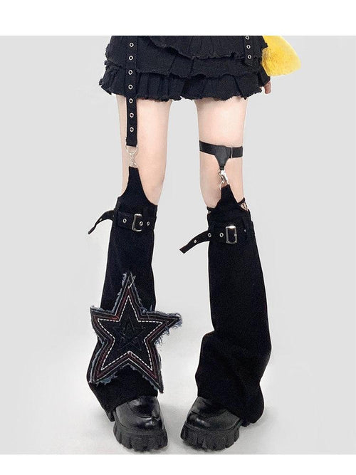 REDDACHIC Black Star Geometric Stacked Women'S Washed Denim Leg Warmers