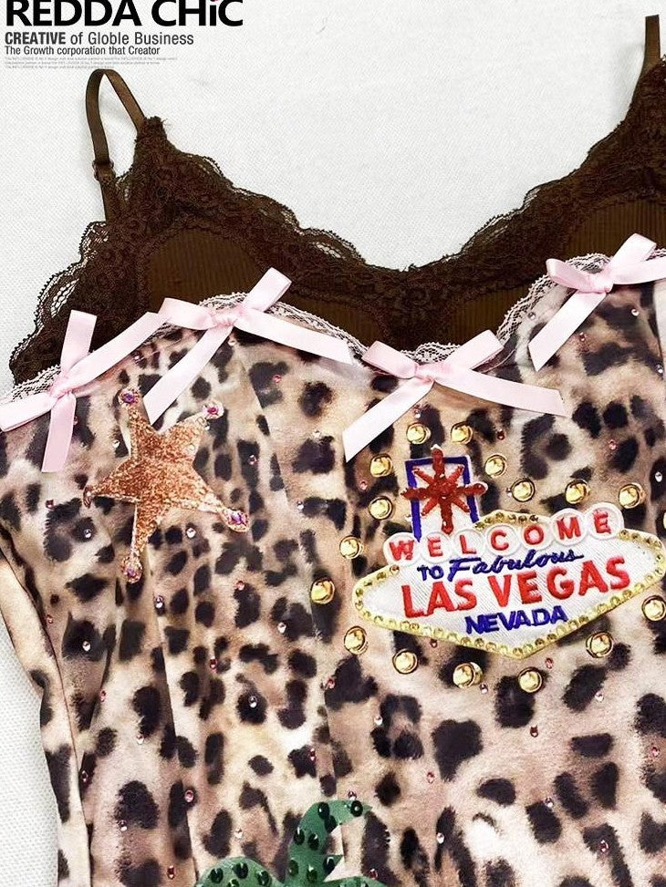 REDDACHIC Pink Leopard Print Bow Padded Waist Cinch Women'S Lace Tube Tops / Bandeaus