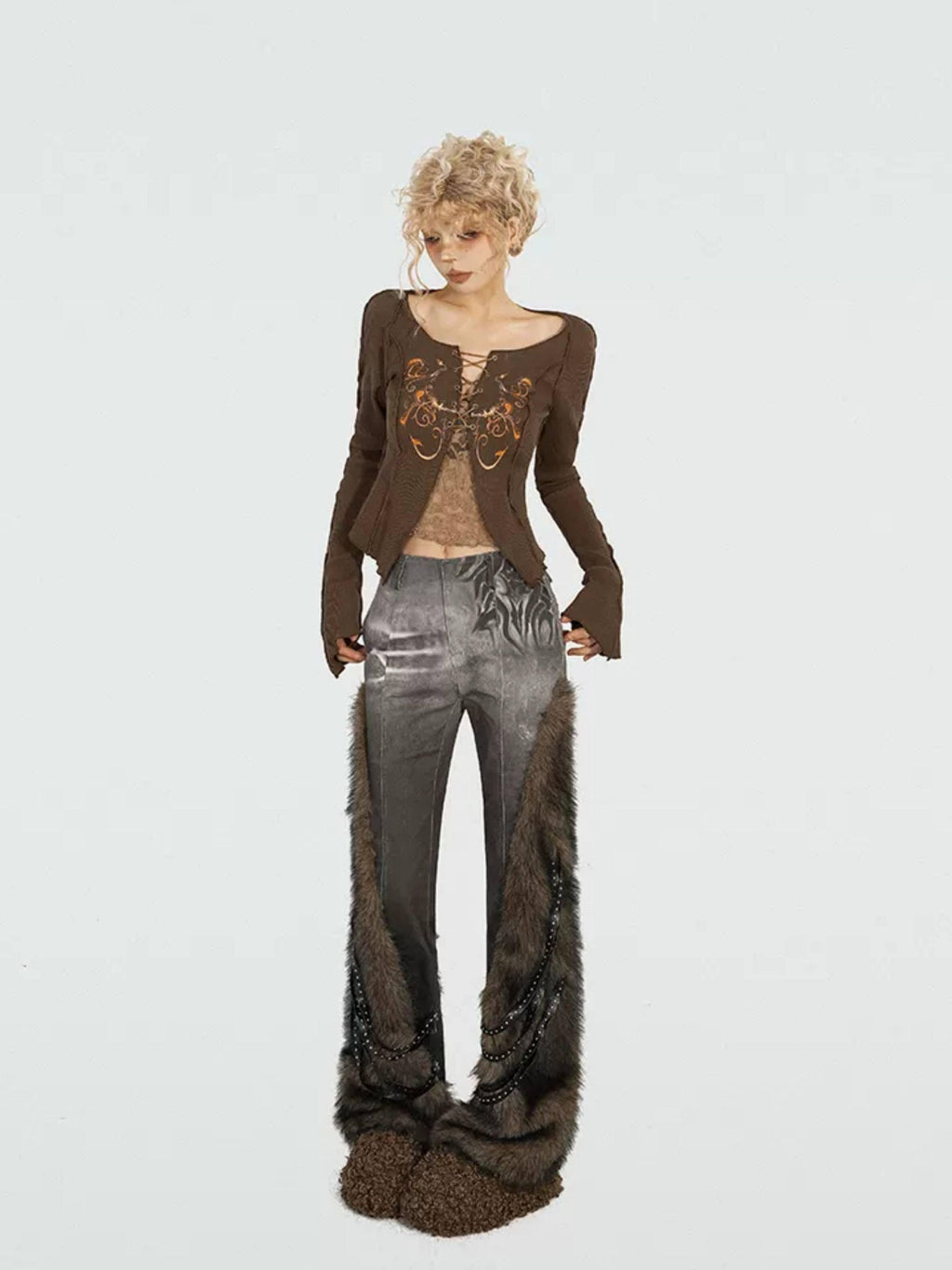 Nico Molly Butterfly Knit Slim Low Waist Tie Boatneck Women Brown Jackets