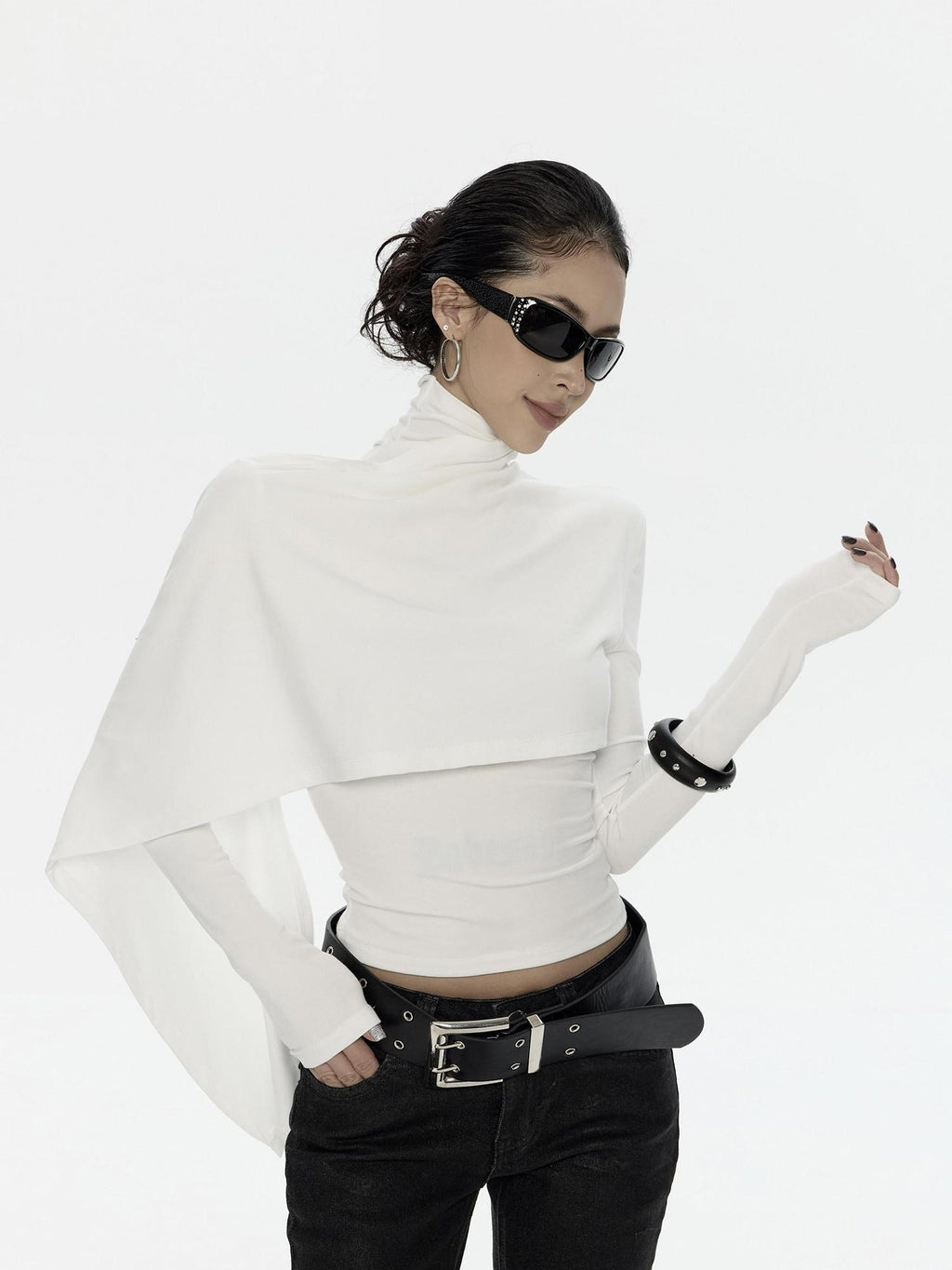 ZERO Lyocell Asymmetric Slim Fit Casual Turtleneck Long Sleeve Cropped Women Knitwear