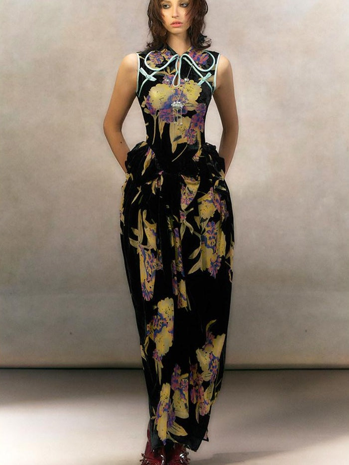 OfAkiva Elegant Chinese Style Jacquard High Waist A Line Two Piece Women Maxi Dresses