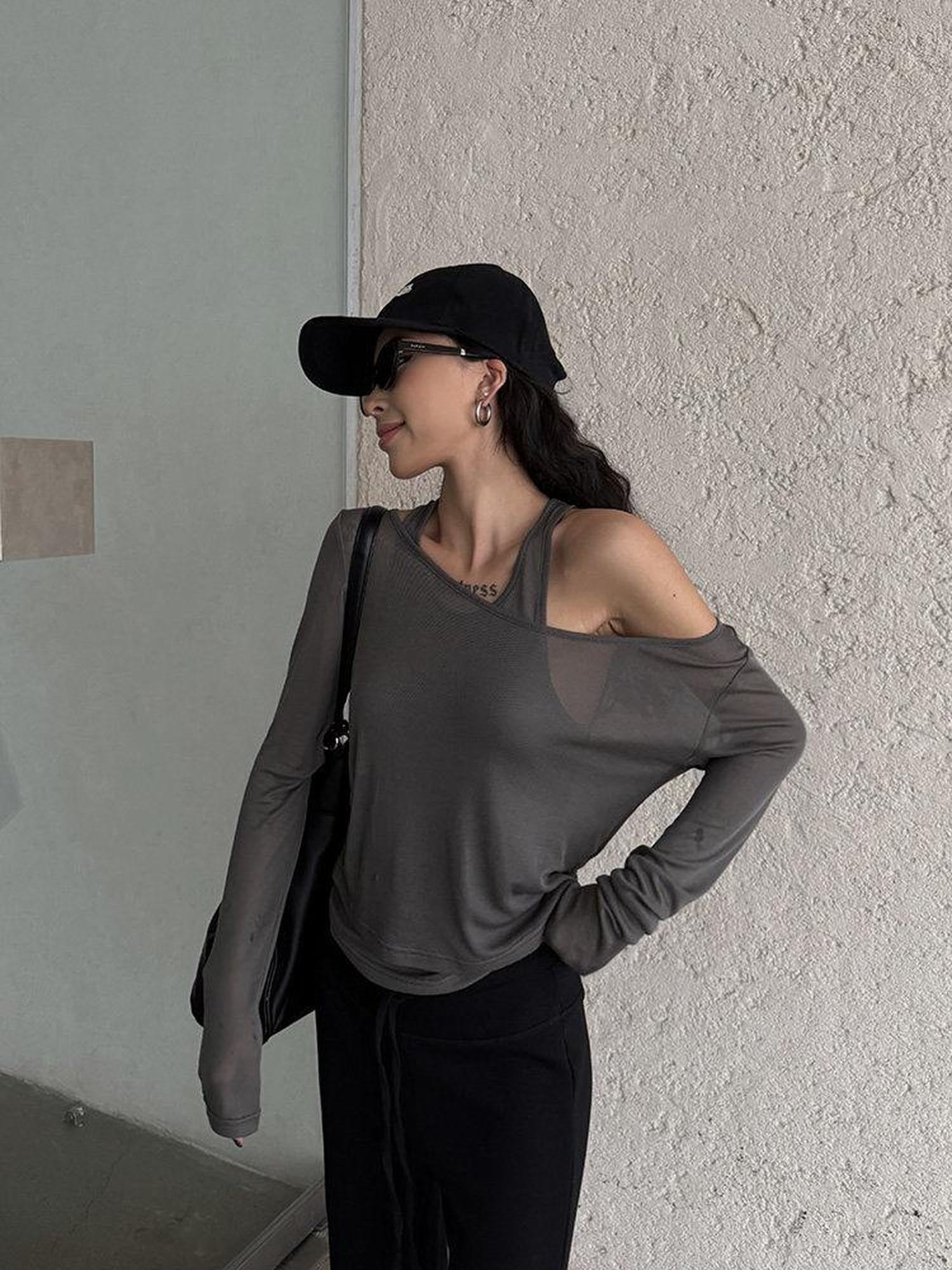 ZERO Lightweight Two Piece Pullover Slim Fit Sexy Women Layered Long Sleeve T-Shirts