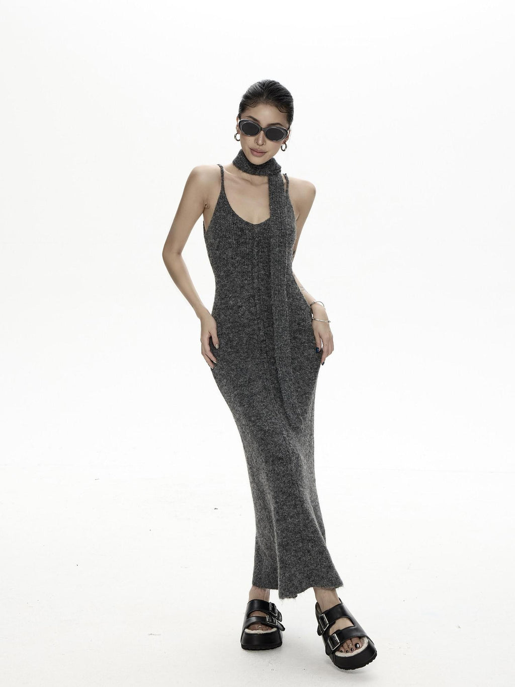 ZERO High Stretch Retro Two Piece Cardigan And Cami Women Acrylic Maxi Dresses