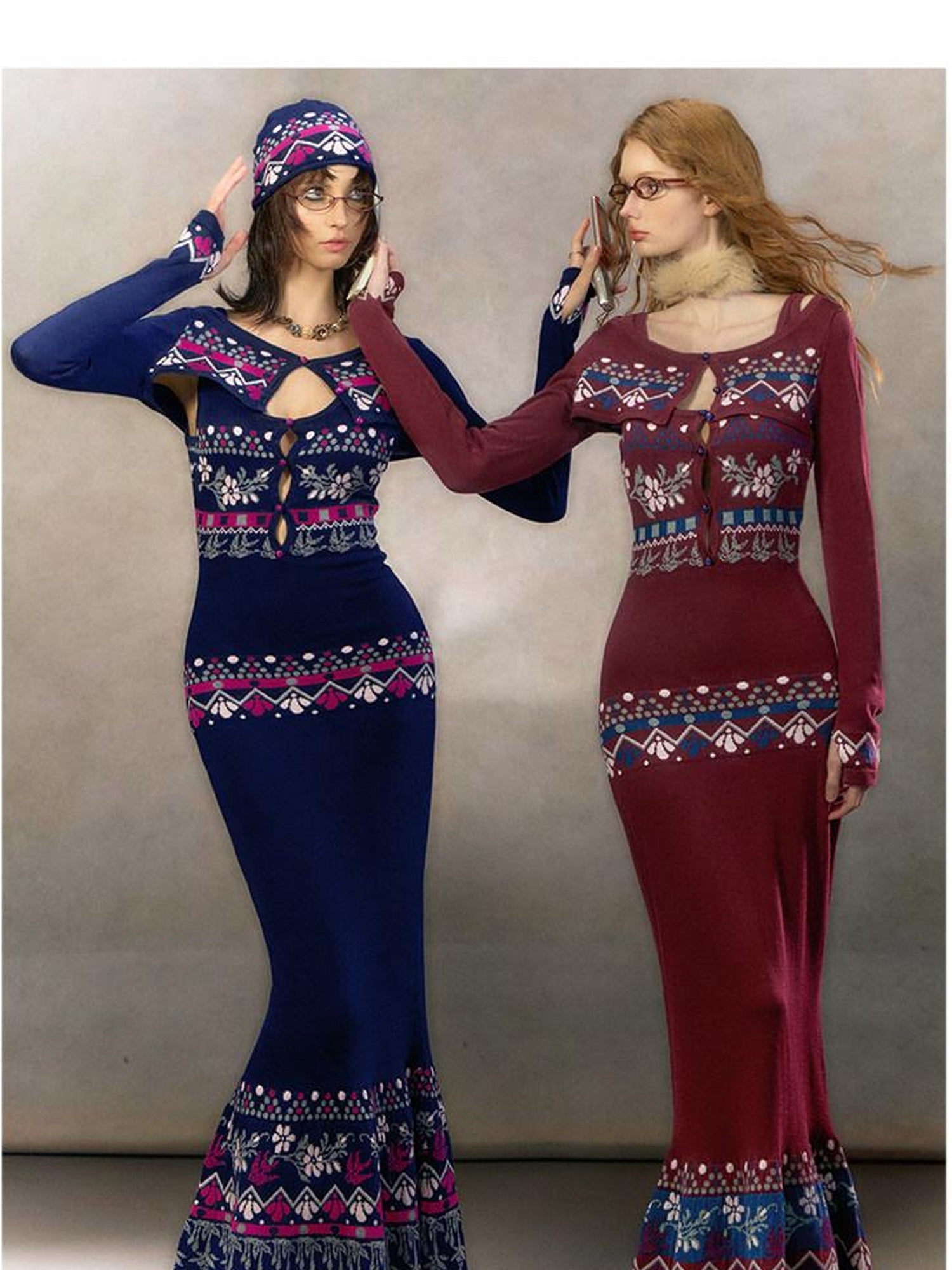 OfAkiva Elegant High Waist Knit Two Piece Mermaid Slim Long Sleeve Women Maxi Dresses