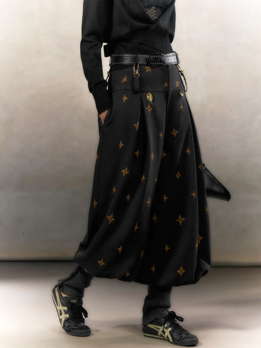 OfAkiva High Waist Patchwork Print Vintage Lantern Women Casual Wide Leg Pants
