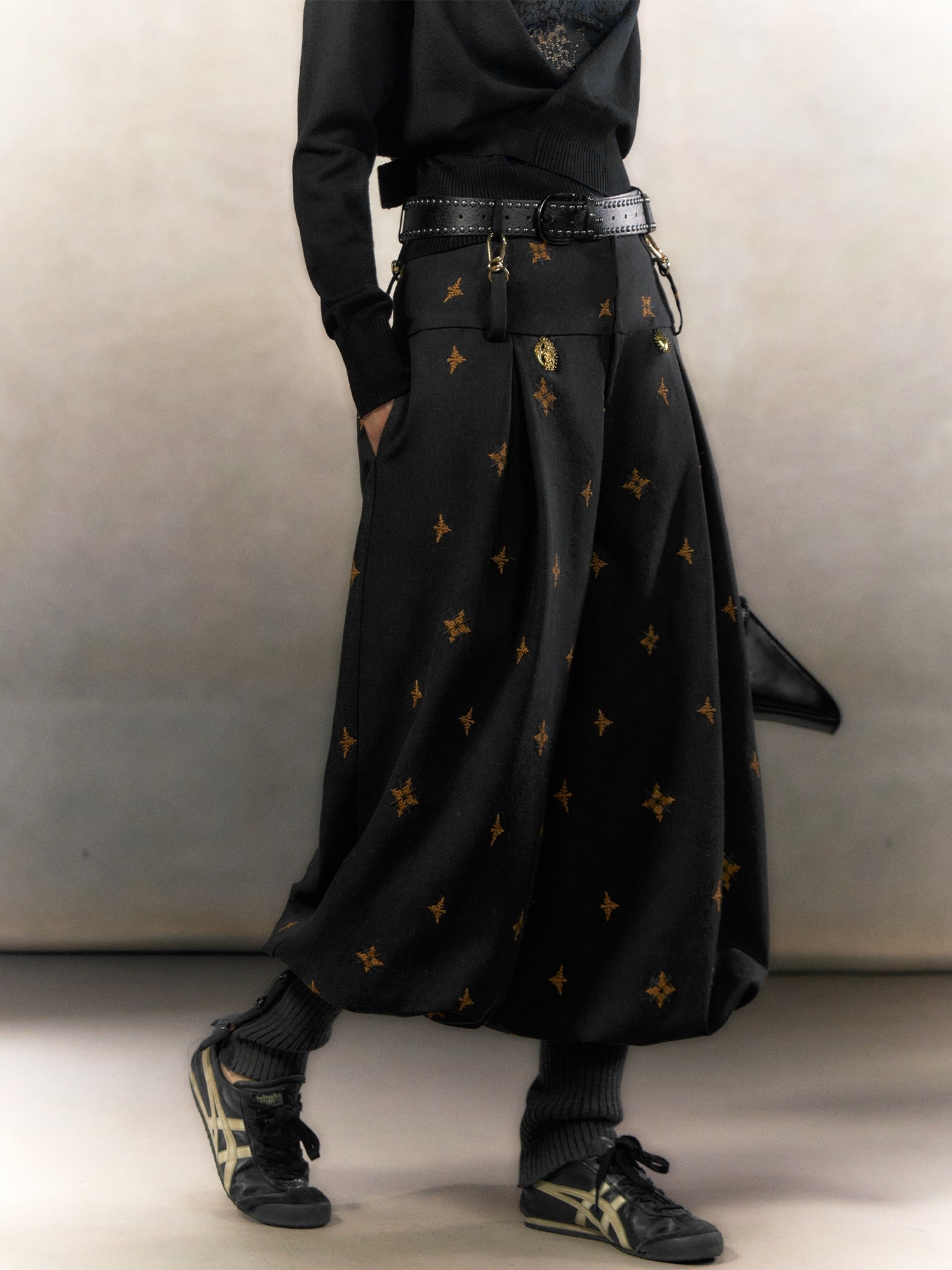 OfAkiva High Waist Patchwork Print Vintage Lantern Women Casual Wide Leg Pants