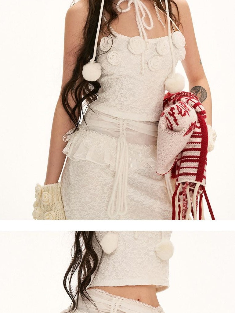 MAMC Lace Trim 3 Piece Slim Fit Spaghetti Strap Youth Solid Poly Camisoles