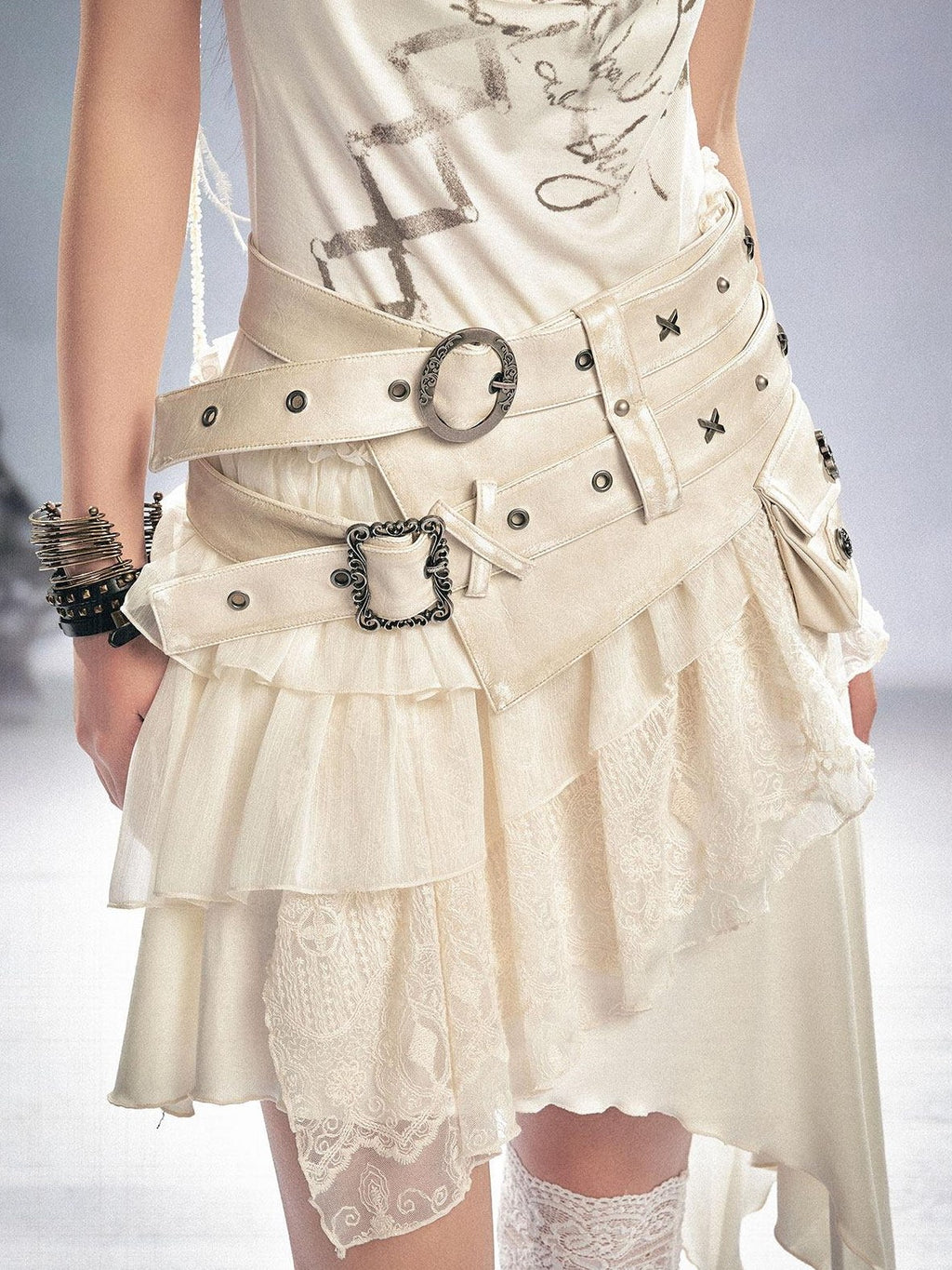 Cest Nous Double Strap High Waist Distressed Slim Fit Women Pu Leather Belts