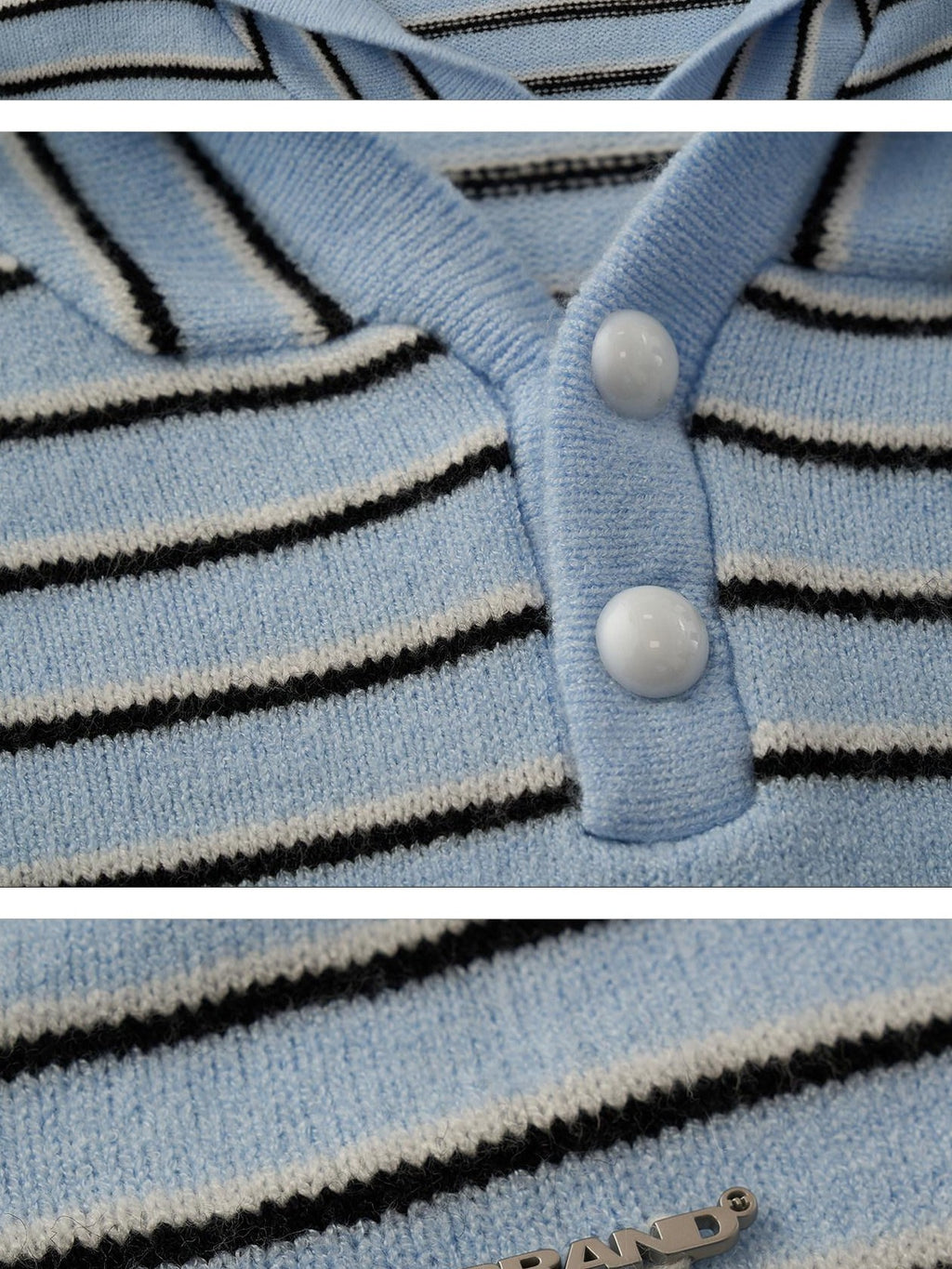 MAMC Sweet Hooded Striped Slim Fit Princess Style Long Sleeve Women Blue Knitwear