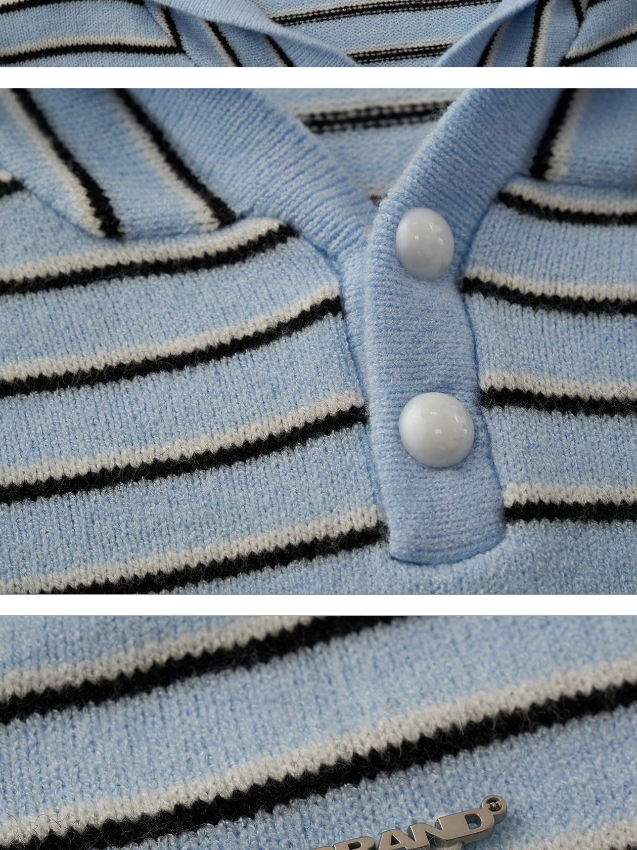 MAMC Sweet Hooded Striped Slim Fit Princess Style Long Sleeve Women Blue Knitwear