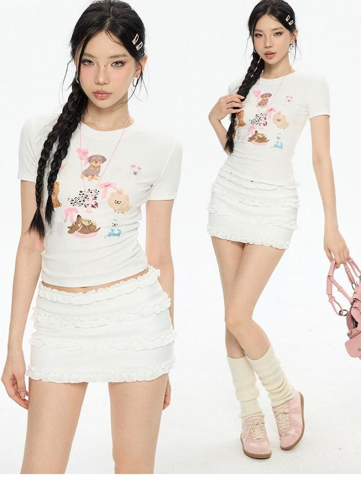 ZERO Low Waist Lettuce Hem Sporty A Line Polyester Builtin Shorts Mini Skirts