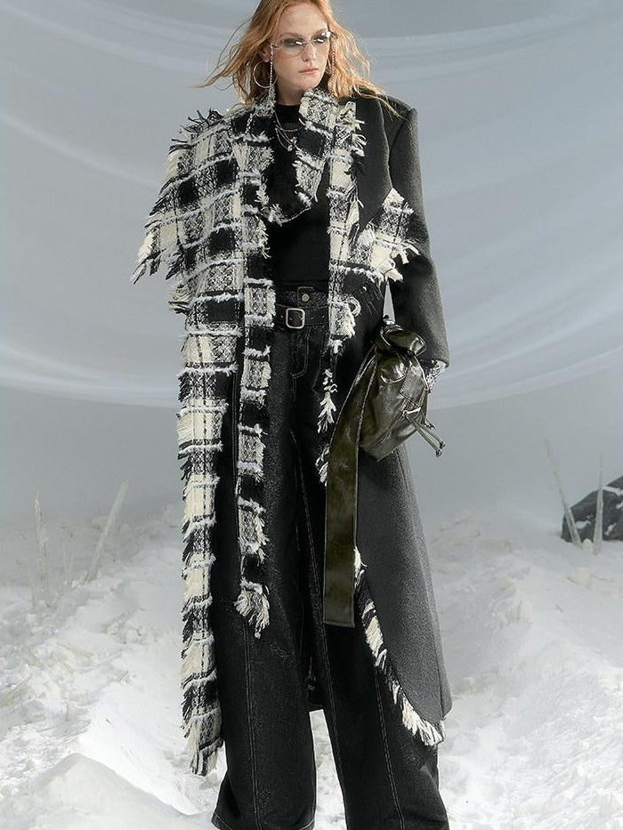 OfAkiva Warm Woolen Thick Hooded Slim Fit Checked Lapel Commuter Women Long Coats