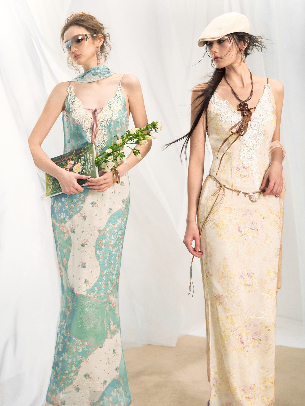 OfAkiva Flattering Cinched Waist Printed V-neck A Line Sleeveless Casual Maxi Dresses