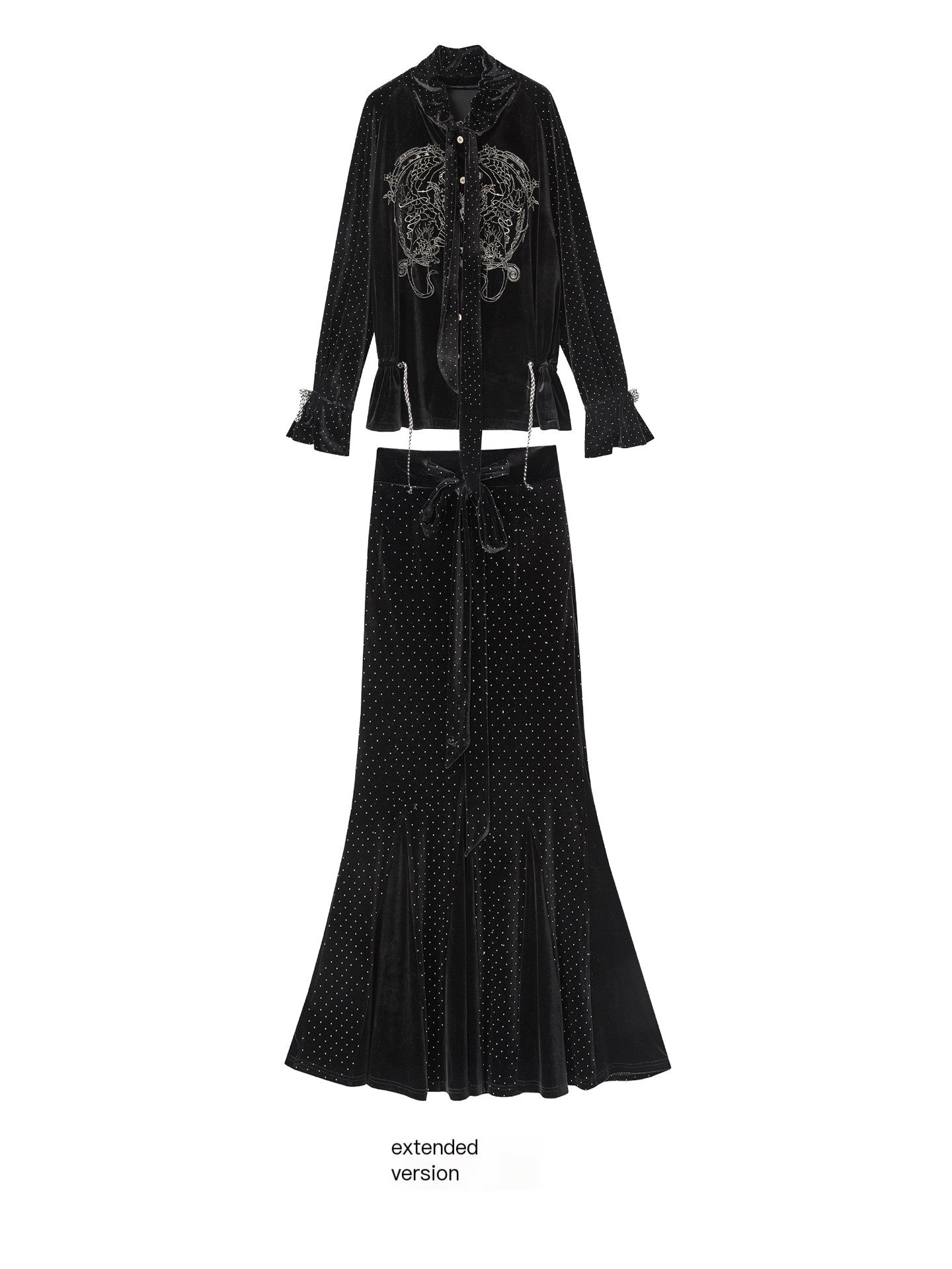 OfAkiva_Bow_Detail_High_Waist_Long_Sleeve_Shirt_Fitted_Casual_Women_Top_&_Skirt_Sets_MISSTT