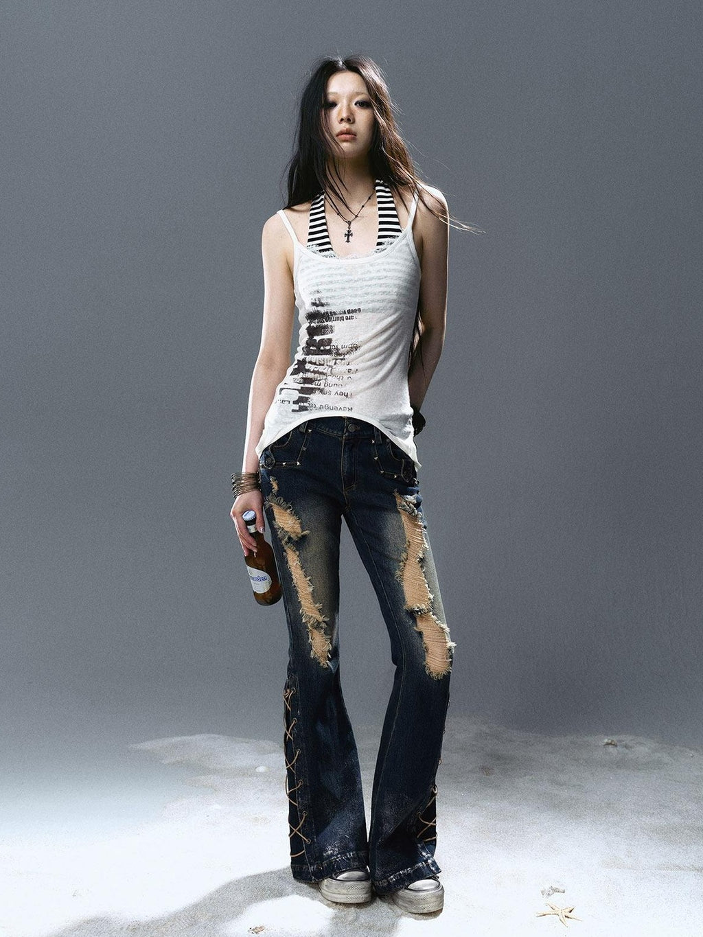 Cest Nous Viscose Stretch Halter Neck Slim Fit Street Women Printed Patchwork Camisoles